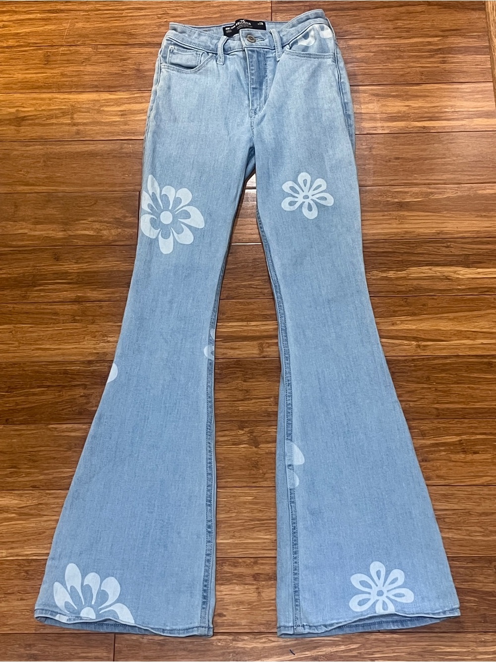 Hollister Light Blue Floral Wide-Leg Jeans